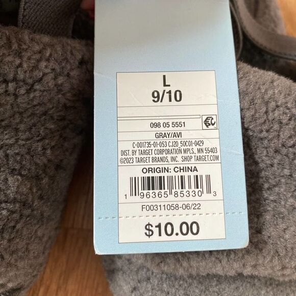 Cat & Jack Boys Single Strap Faux Shearling Slippers Gray Large 9/10 - Picture 4 of 5